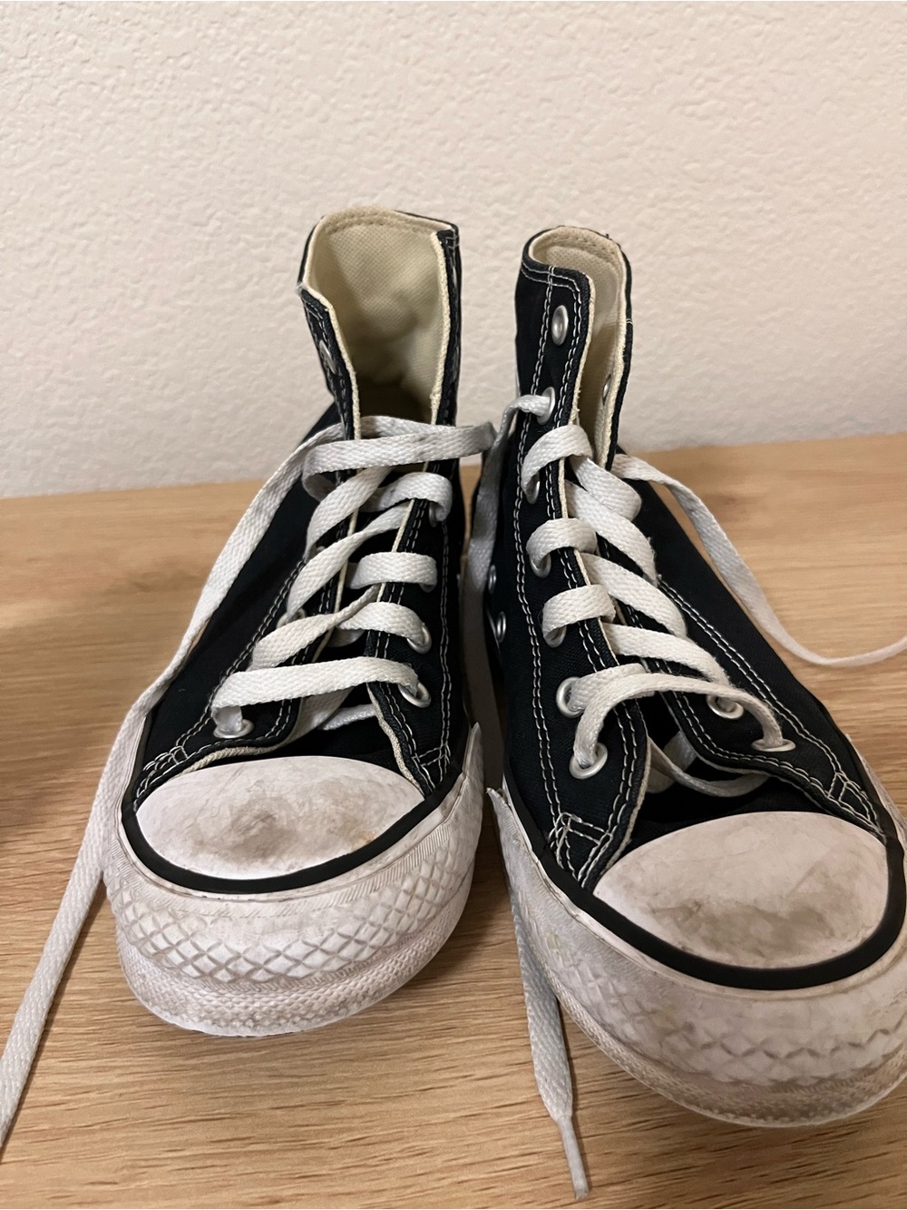 Girls Black High-Top Canvas Sneakers with White Laces